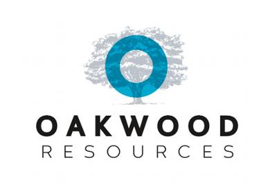 Logo of Oakwood Resources featuring a stylized tree with a blue circular element above the word 